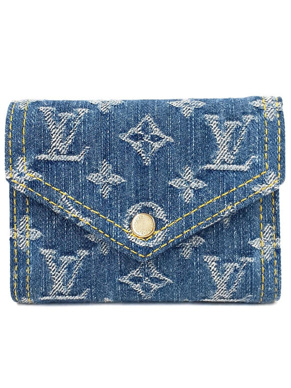 Louis Vuitton Monogram Denim Portefeuille Victorine Tri fold Wallet